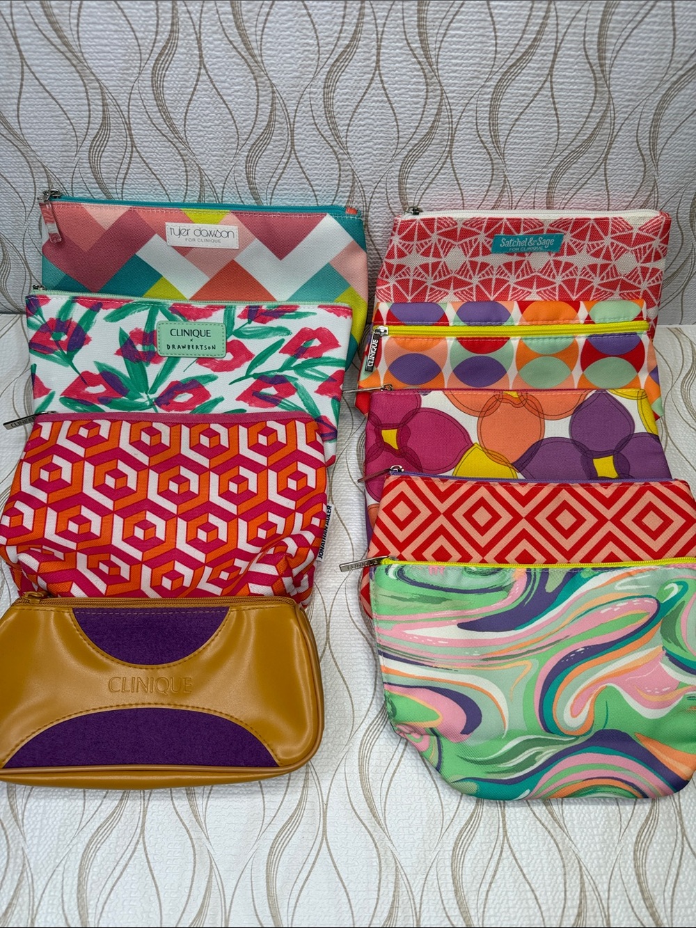 Clinique Colorful Floral & Geometric Cosmetic Pouches - Multi-Color